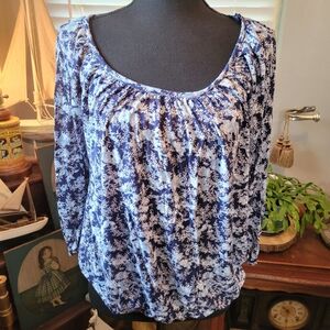 Michael Kors Navy and White Patterned Blouse